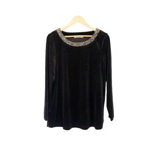 Signature Collection Women's Black Velvet Blouse Top Medium